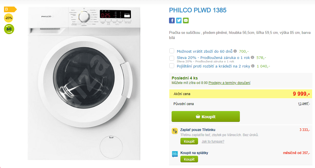 Pračka se sušičkou Philco, 8/5kg, 1300 ot.