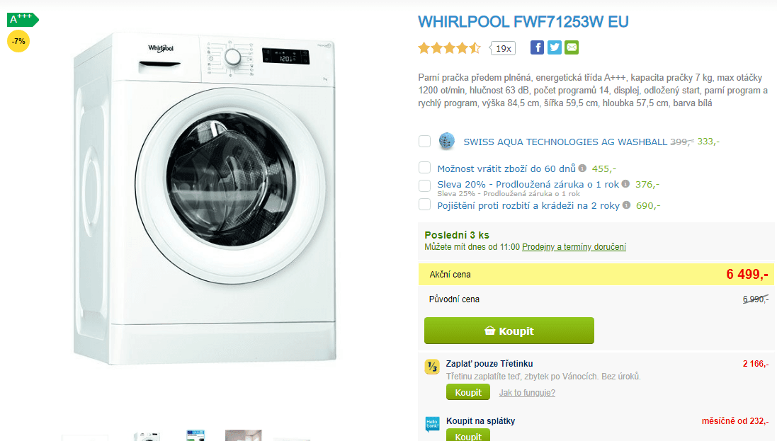Whirlpool, 7kg, 1200 ot., A+++