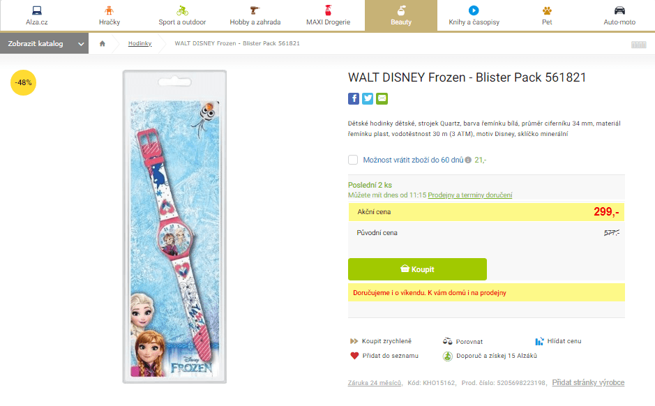 Dětské hodinky Walt Disney Frozen