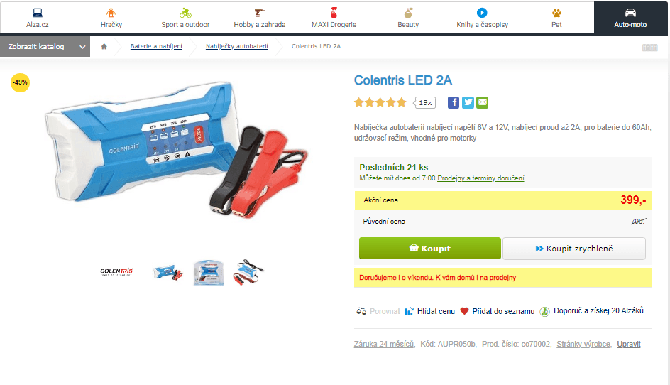 Nabíječka autobaterií Colentris, do 60Ah