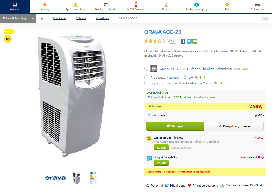 Mobilní klimatizace ORAVA ACC-20