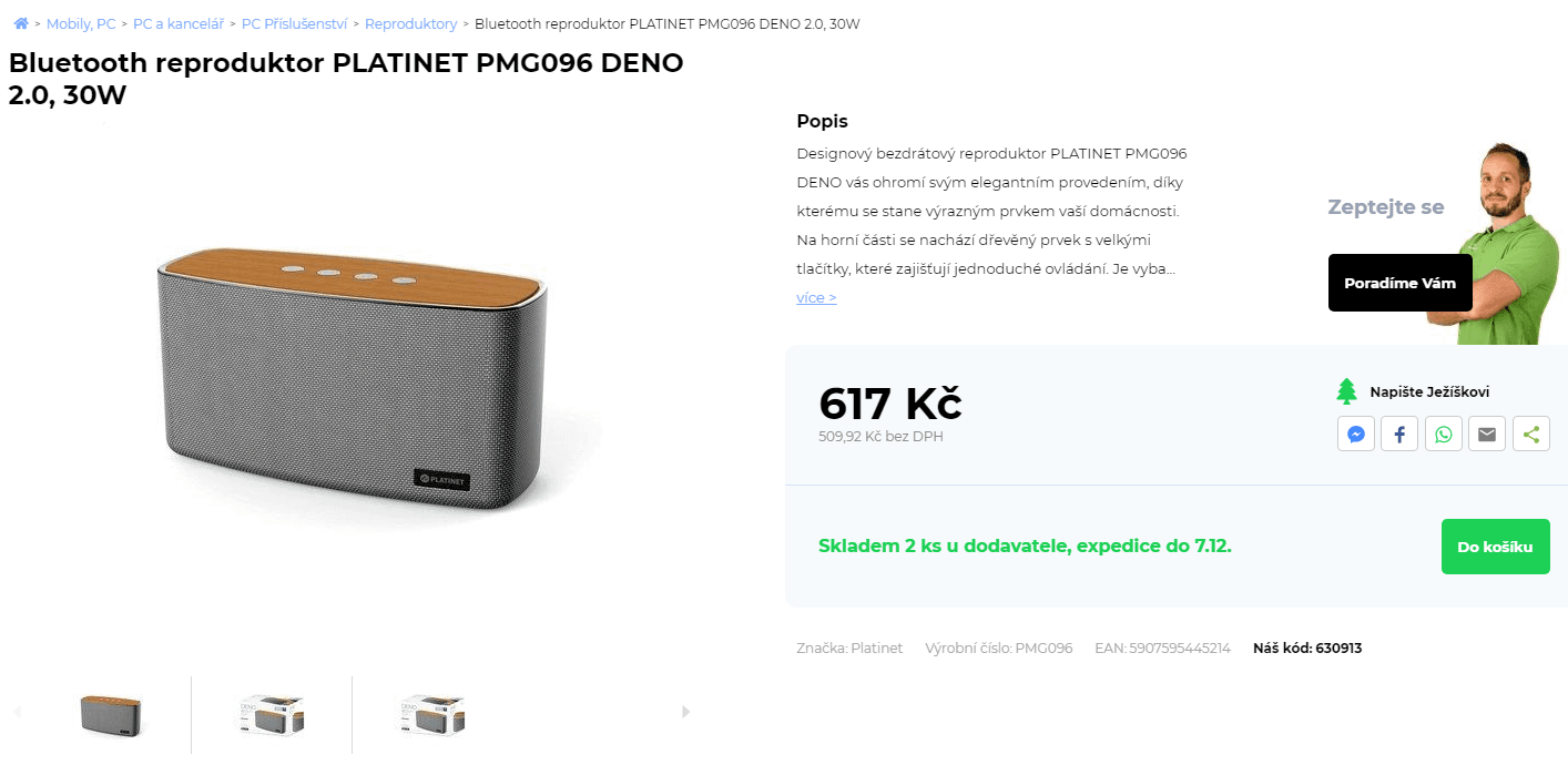 BT reproduktor Platinet Deno, 30W