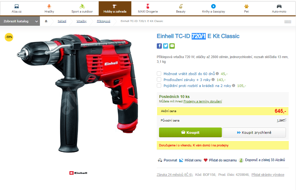 Příklepová vrtačka Einhell, 720W, 13 mm