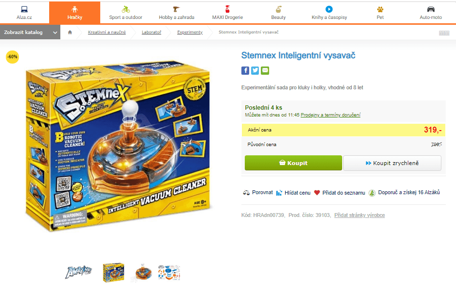 Inteligentní vysavač, experimentální sada