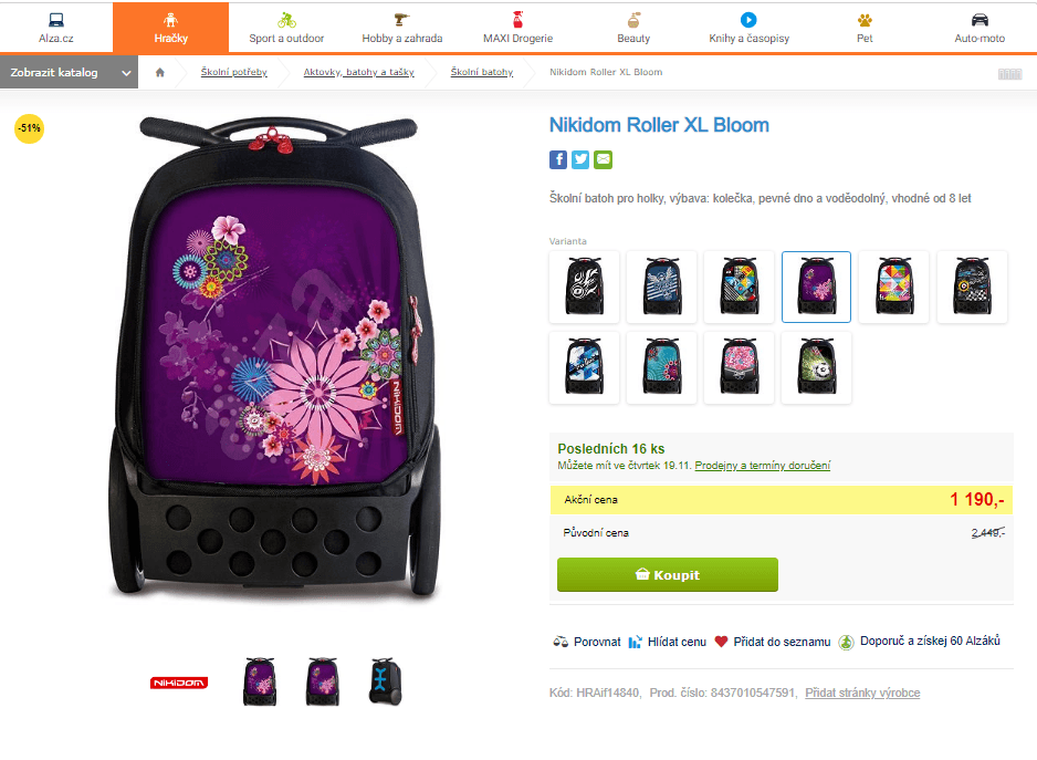 Batoh Nikidom Roller XL Bloom, kolečka