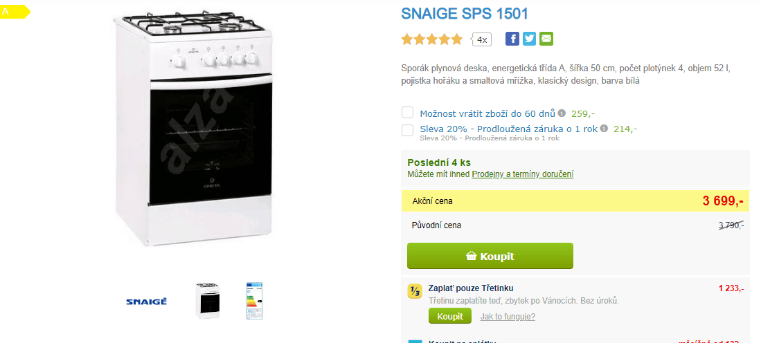 Plynový sporák Snaige 
