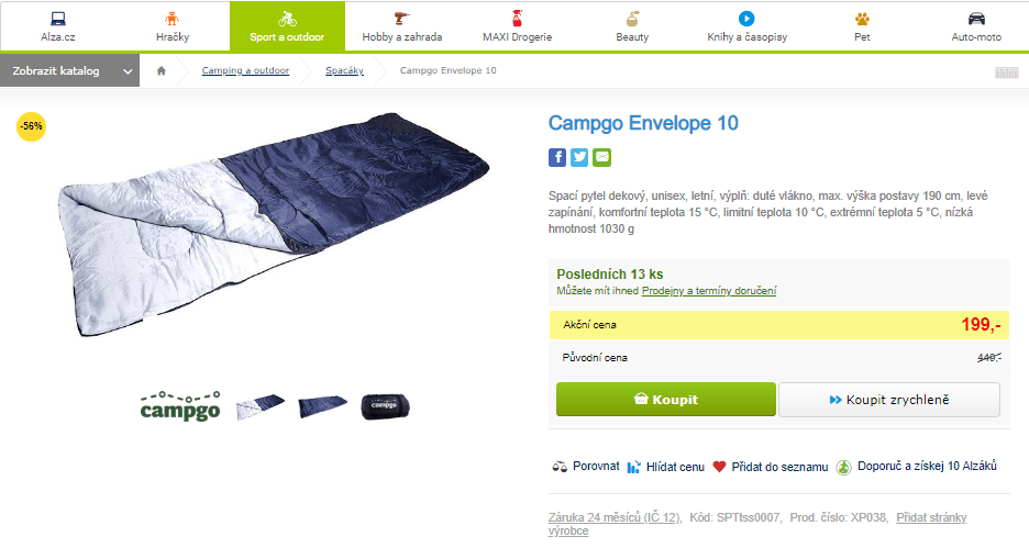Spacák dekový Campgo Envelope 10