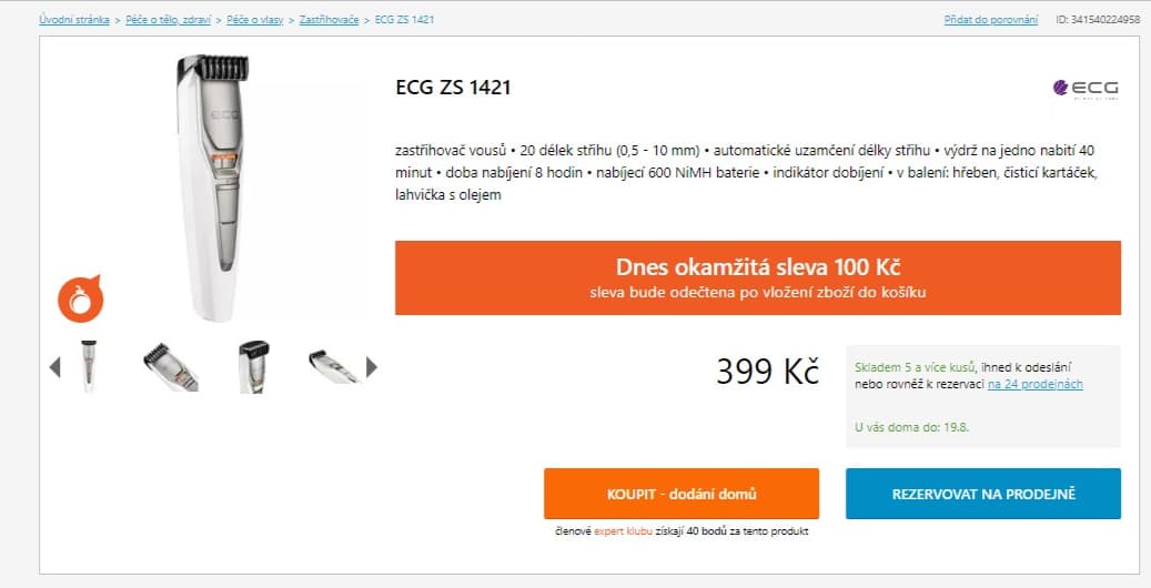 Zastřihovač vousů ECG, AKU, 20 délek