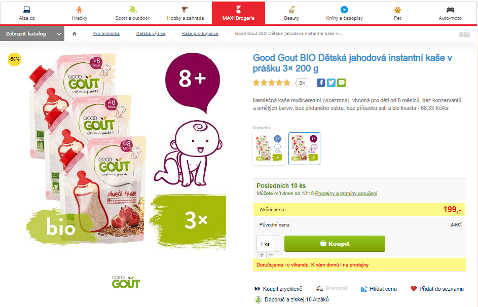 Kaše Good Gout BIO jahodová 3x200g