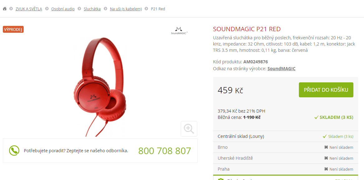 Sluchátka SOUNDMAGIC P21 RED
