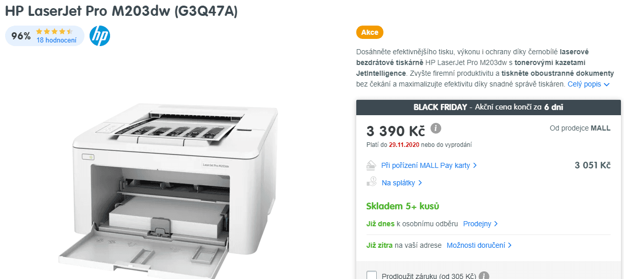 ČB laserová tiskárna, Wifi, HP