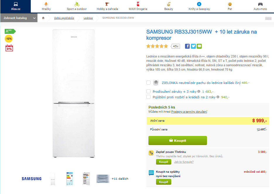 Komb. lednice Samsung, A++, 328l
