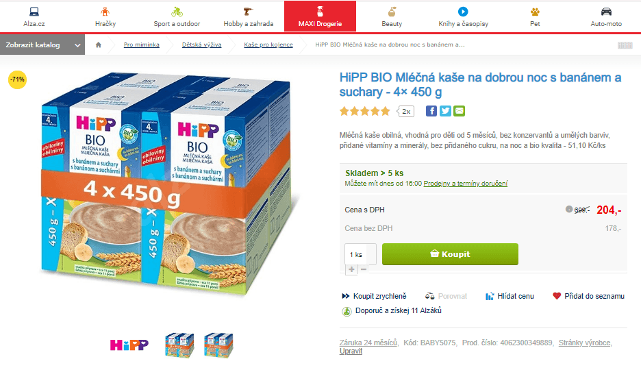 Mléčná kaše HIPP Bio 4x450 g