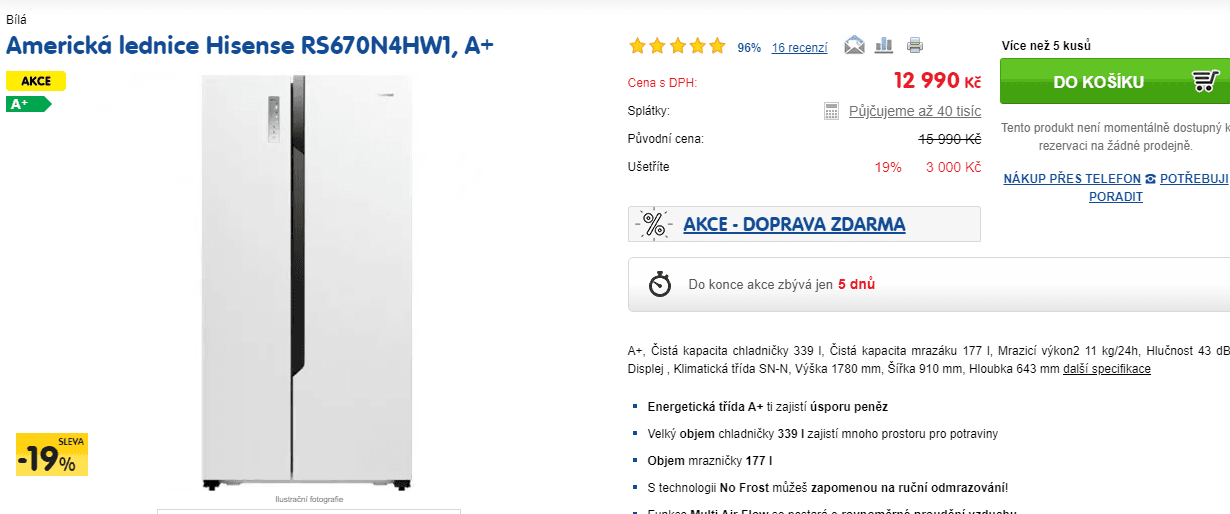 Lednice Hisense, A+, 178cm, no frost