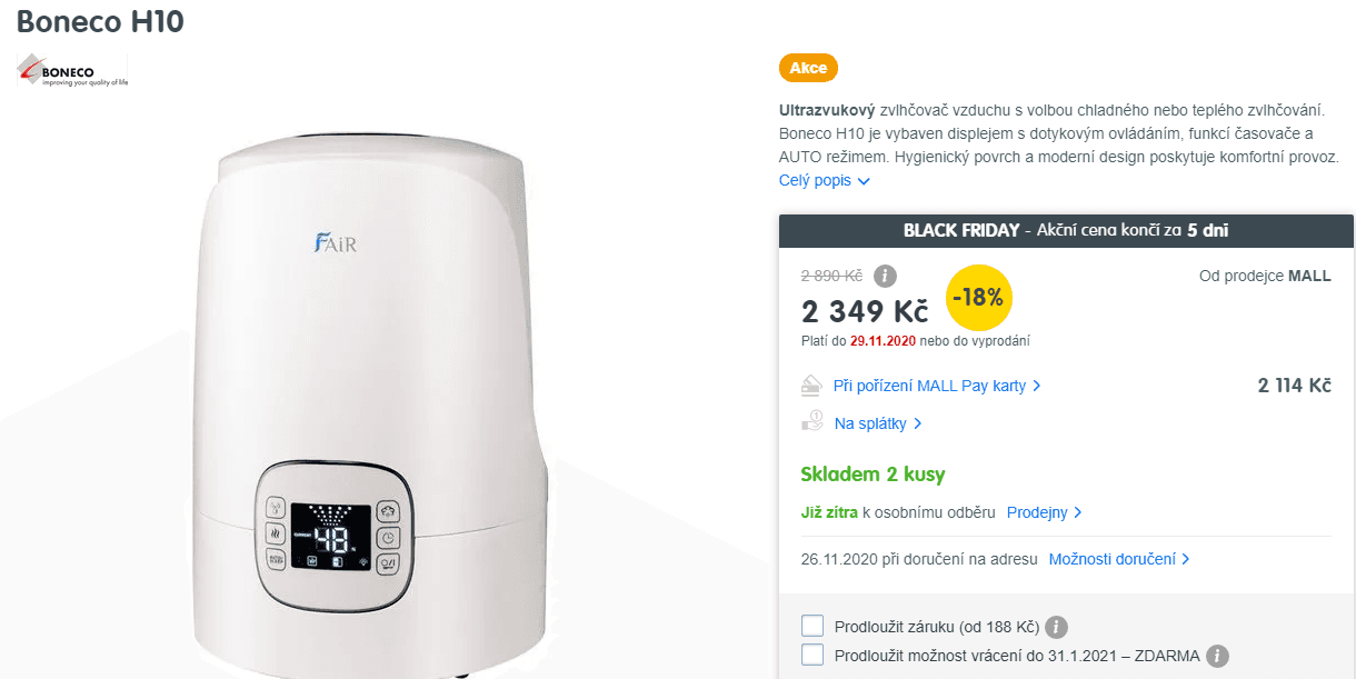 Ultrazvukový zvlhčovač vzduchu Boneco