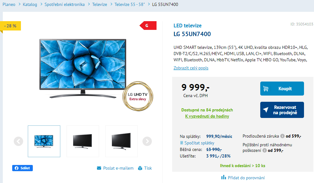 4K Smart TV, HDR, BT, 139 cm, LG