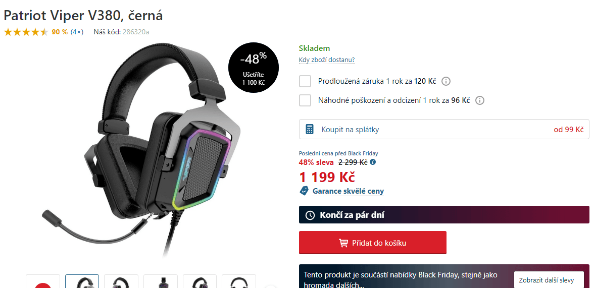 Herní sluchátka Patriot Viper, RGB, mikrofon