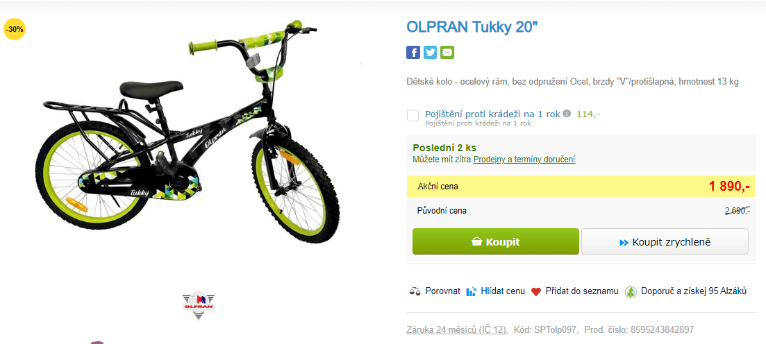 Dětské kolo OLPRAN Tukky 20" - od 6 let
