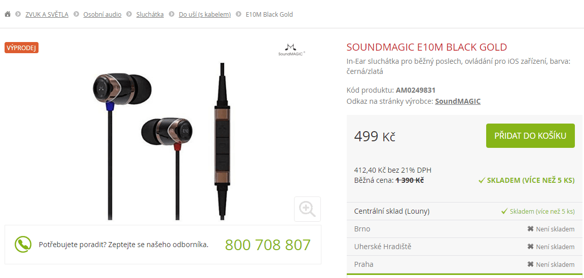 Sluchátka SoundMAGIC E10M gold
