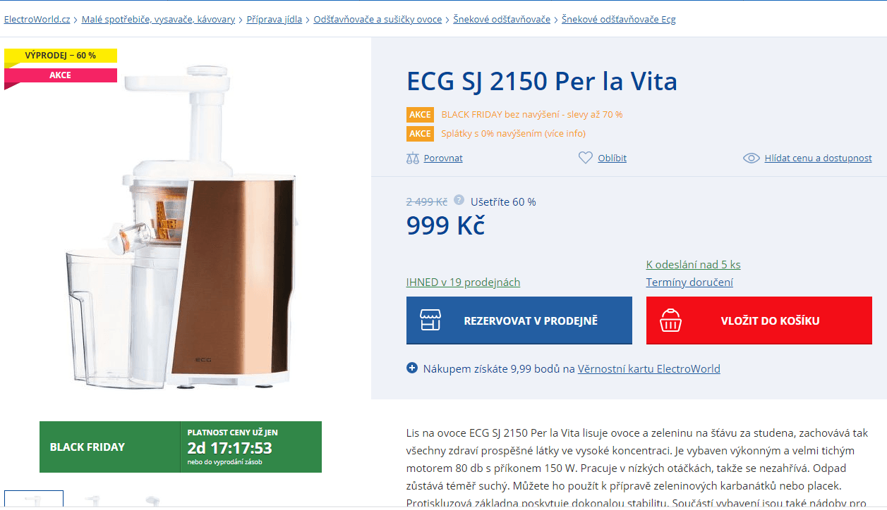 Šnekový odšťavňovač ECG Per la Vita