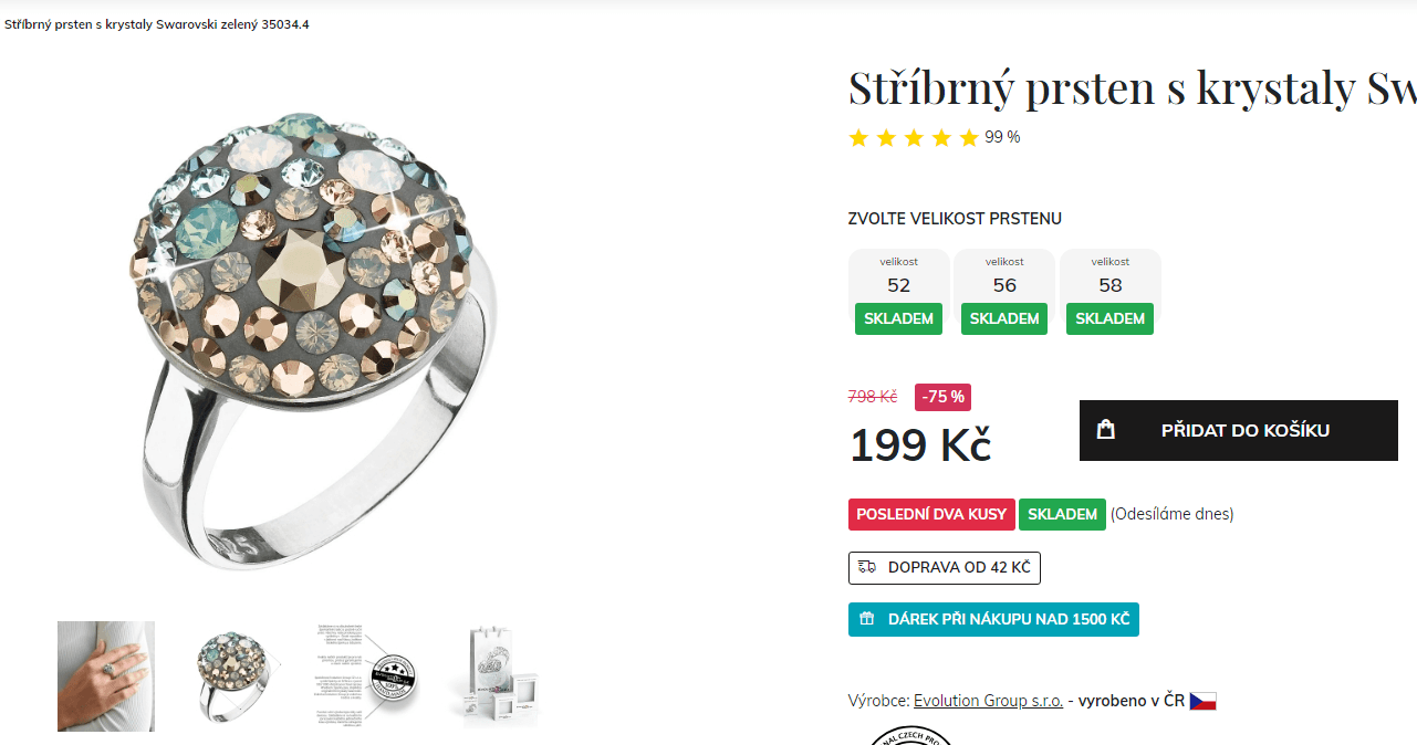 Stříbrný prsten s krystaly zelený