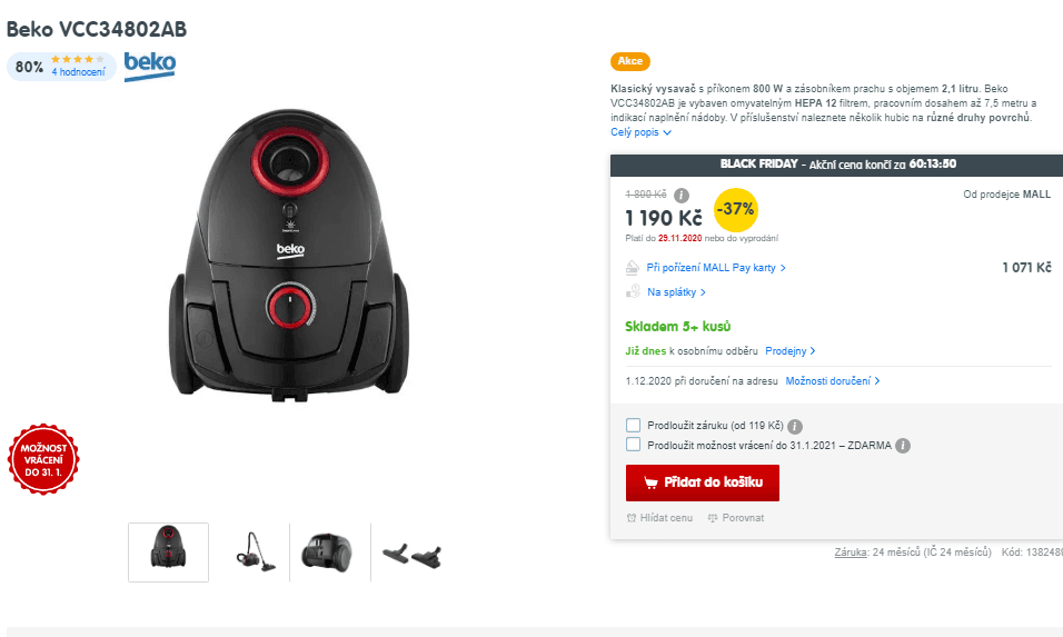 Sáčkový vysavač Beko VCC34802AB