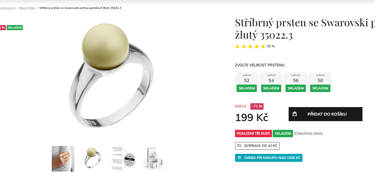 Stříbrný prsten s perlou pastelově žlutý