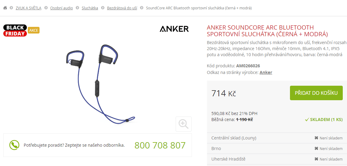 Bezdrátová sportovní sluchátka Anker