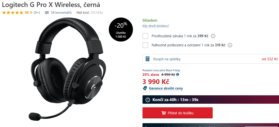 Bezdrátová herní sluchátka Logitech G Pro X 