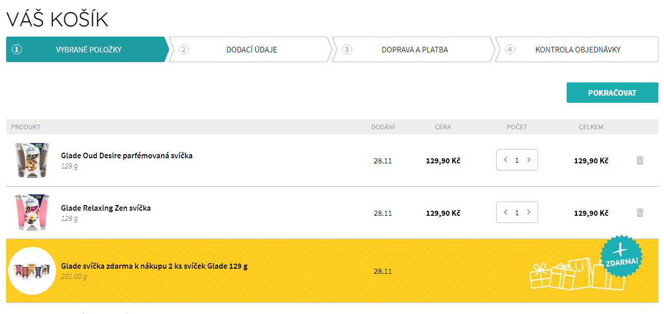 Akce 2+1 zdarma na svíčky Glade