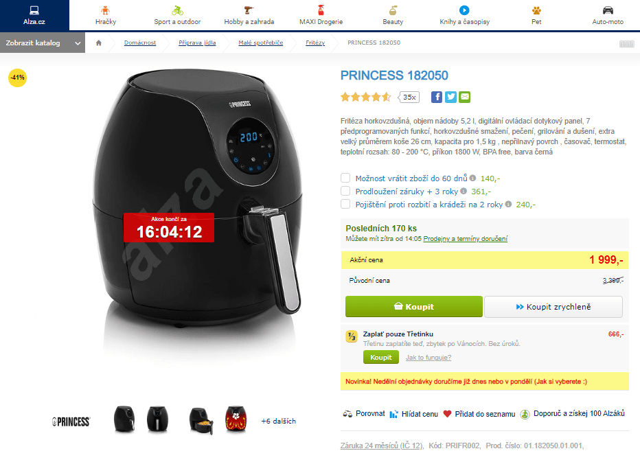 Horkovzdušná fritéza Princess, 5,2 l