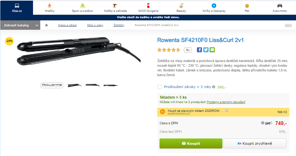 Žehlička na vlasy Rowenta SF4210F0