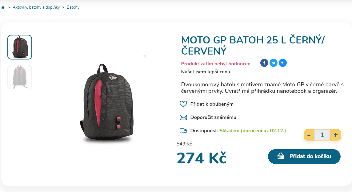 Batoh Moto GP černá/červená, 25 l