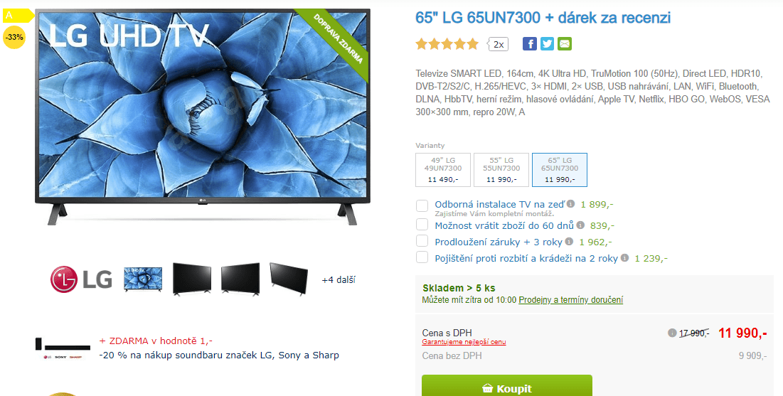 4K Smart TV, Android, 165cm, HDR, LG