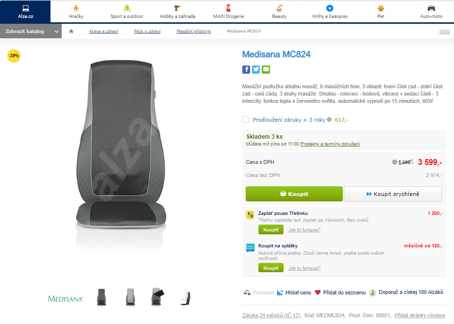 Masážní podložka shiatsu Medisana MC824