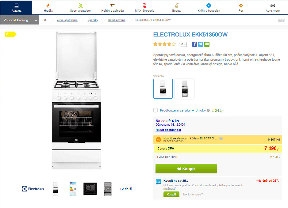 Komb. sporák Electrolux, gril, ventilátor