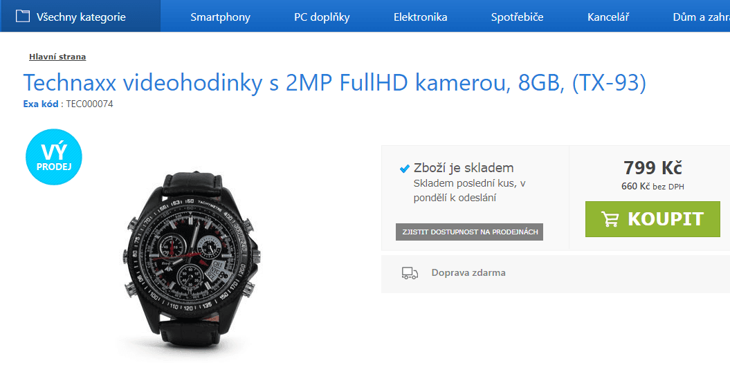 Hodinky s videem Techmax, 8GB paměť