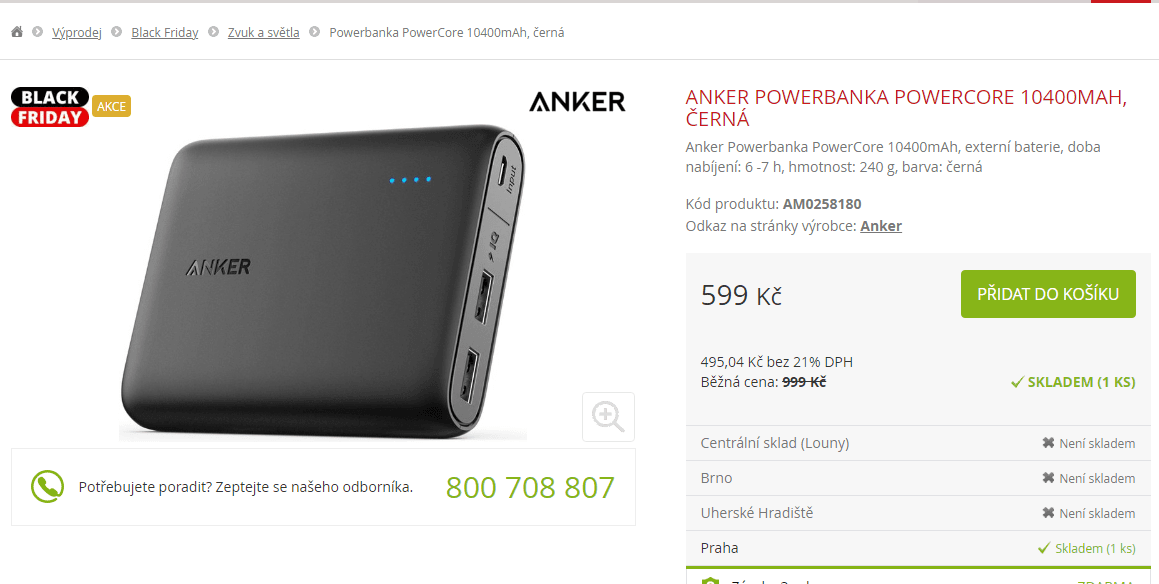 Powerbanka Anker Powercore, 10400 mAh