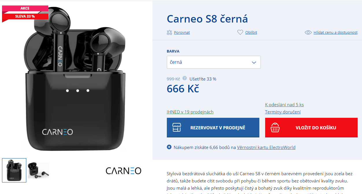 BT sluchátka Carneo S8