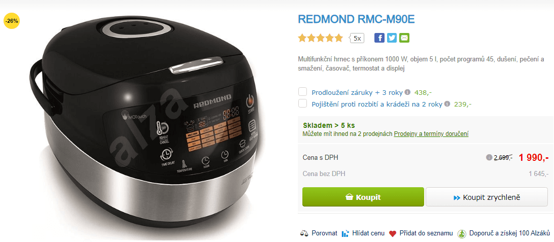 Multifunkční hrnec Redmond, 3D ohřev, 5 litrů