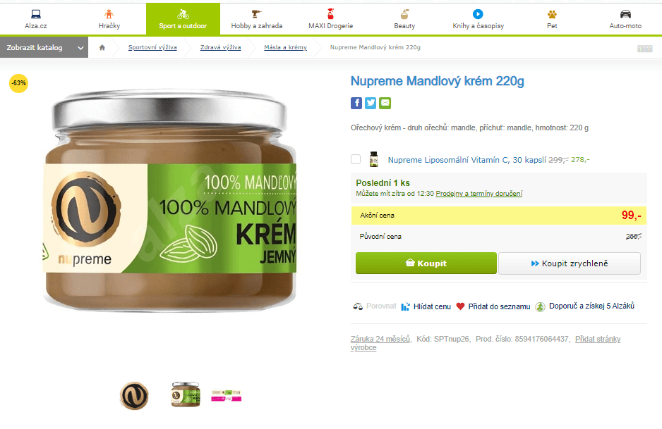 Mandlový krém Nupreme 220g