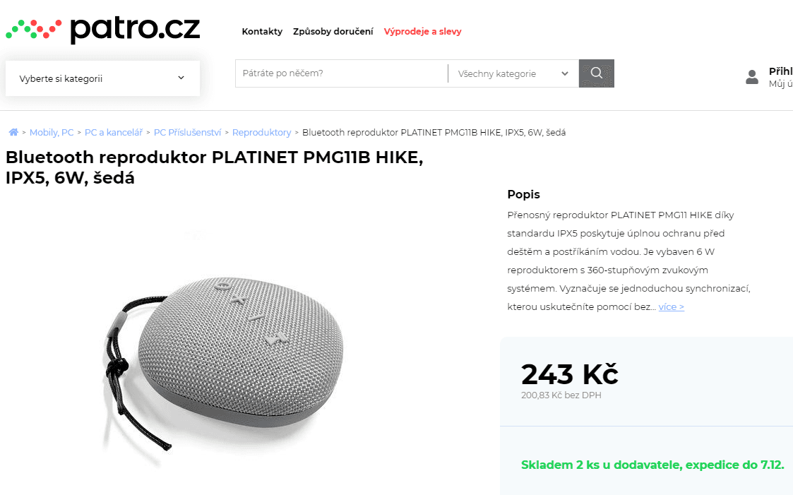 BT reproduktor PLATINET PMG11B HIKE