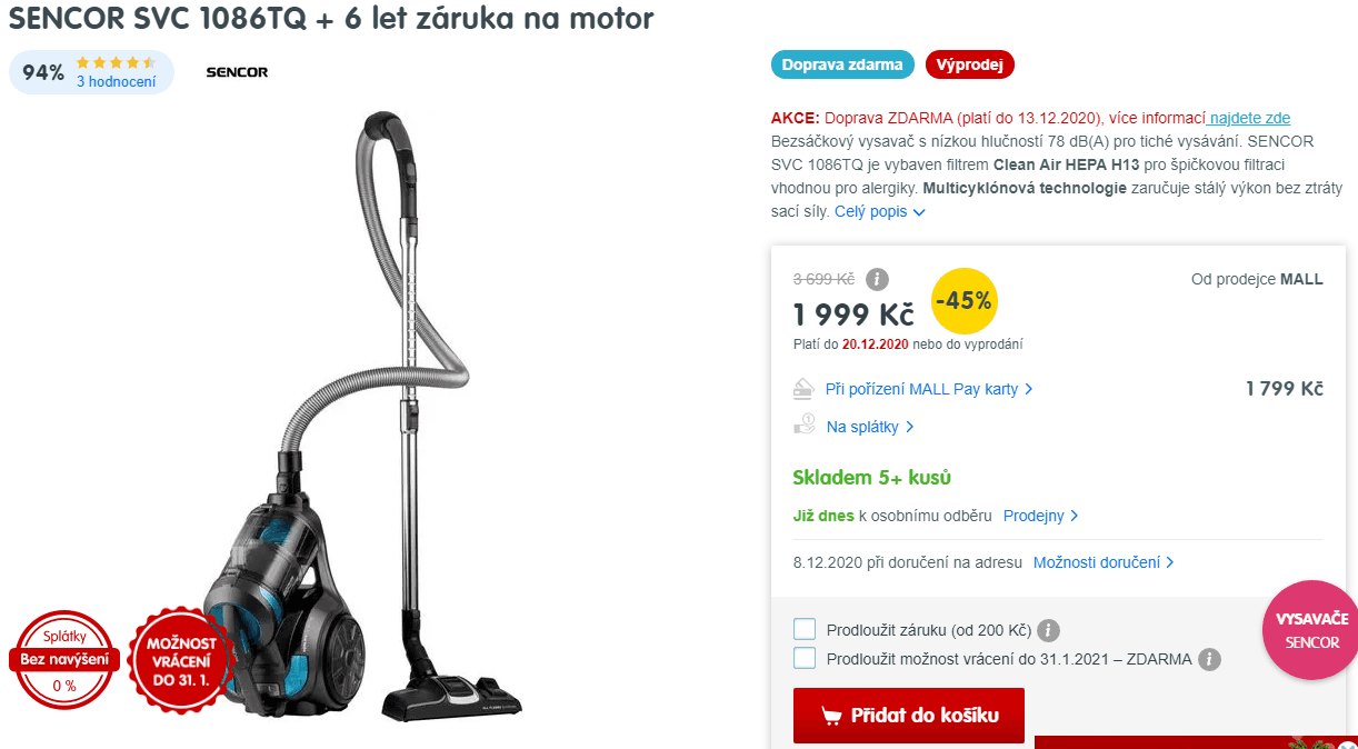 Bezsáčkový cyklonový vysavač Sencor