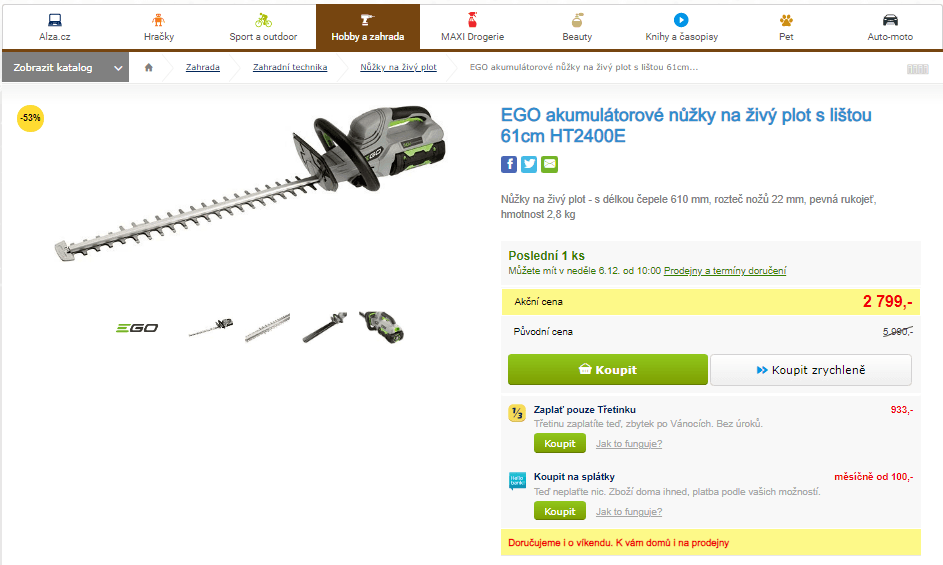 Aku nůžky na živý plot EGO, 61 cm