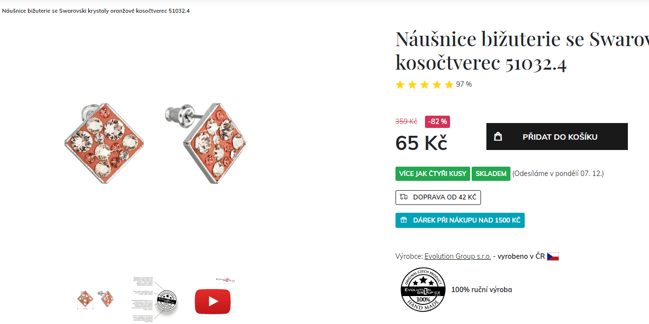  Náušnice bižuterie se Swarovski krystaly oranžové