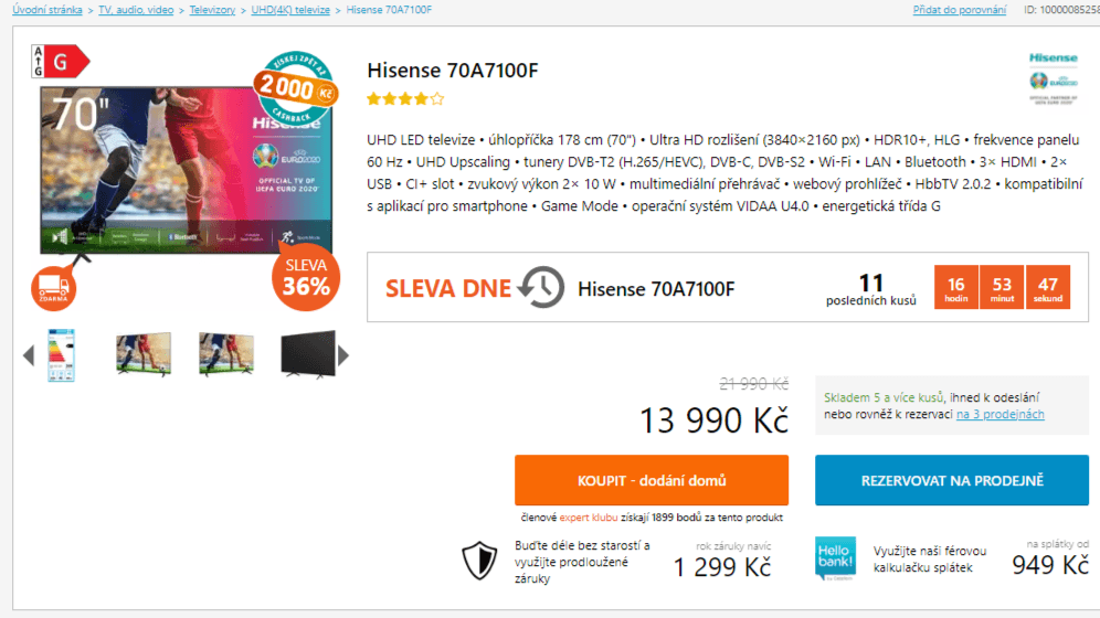 4K Smart TV, 178cm, HDR, Hisense