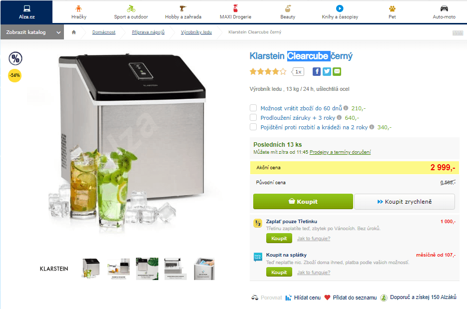 Výrobník ledu Klarstein Clearcube, 13 kg / 24 hod