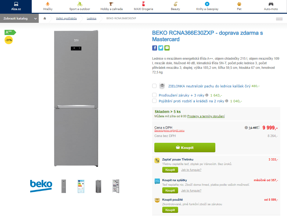 Komb. lednice Beko, A++, 324 l, nerez