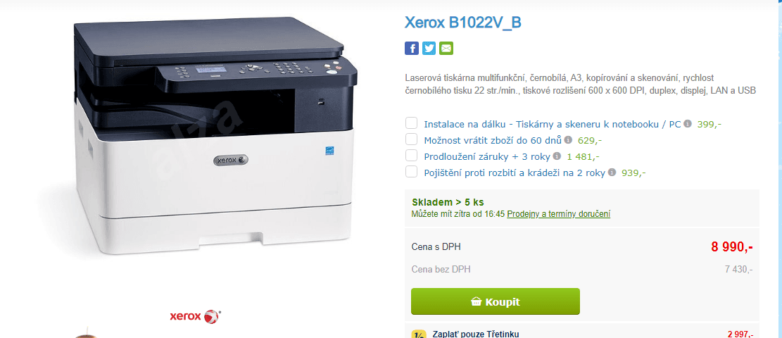ČB laser multifunkce Xerox, A3