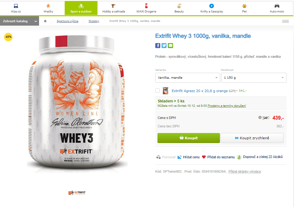 Extrifit Whey 3 1000g, vanilka a mandle